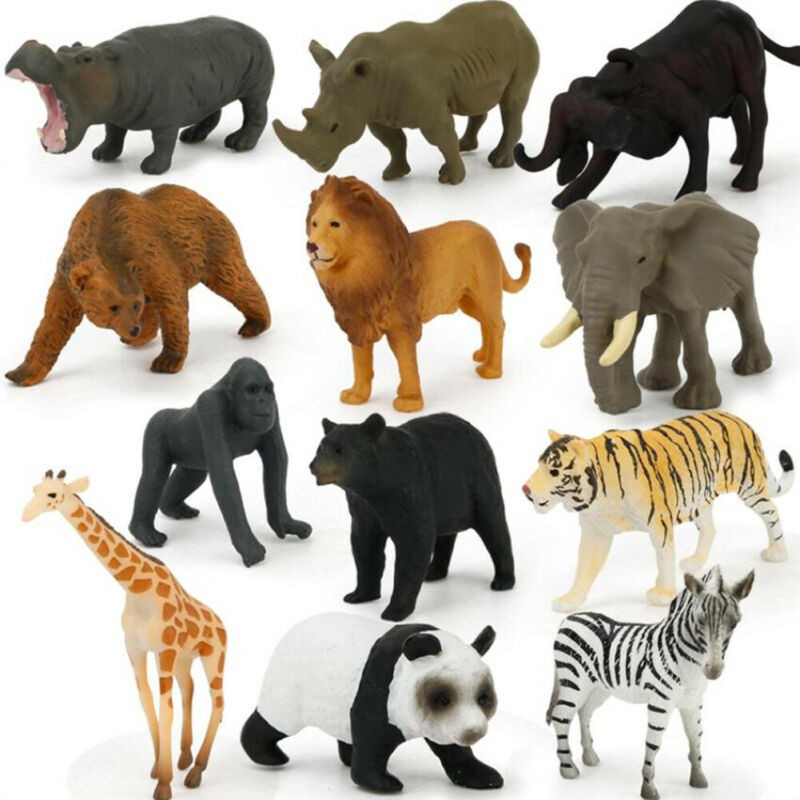 MAINAN HEWAN KARET SET ISI 12 PCS WILD ANIMALS UKURAN SEDANG