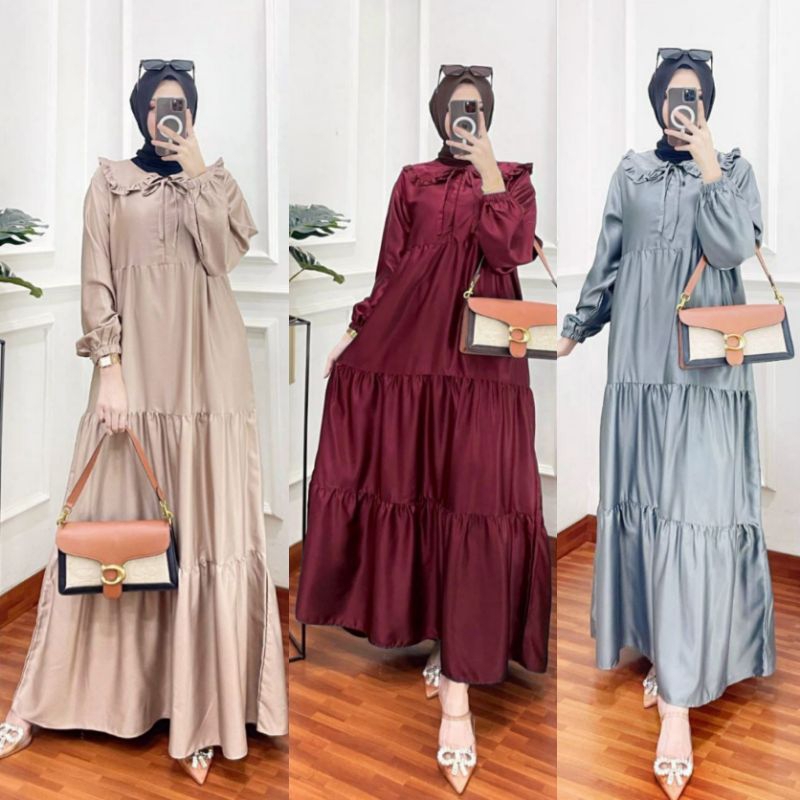 Gamis Raya Silky Maxmara | Gamis Rampel Susun | Dres Panjang Hanum