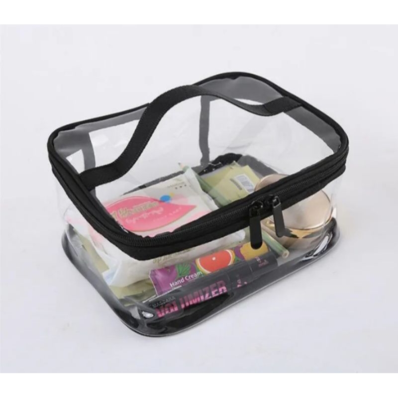 Tas Kosmetik Mandi PVC Transparan Tahan Air Kotak Rias Wanita Kit Penyimpanan Perlengkapan Mandi Organizer Cuci Kecantikan Makeup Ritsleting Perjalanan