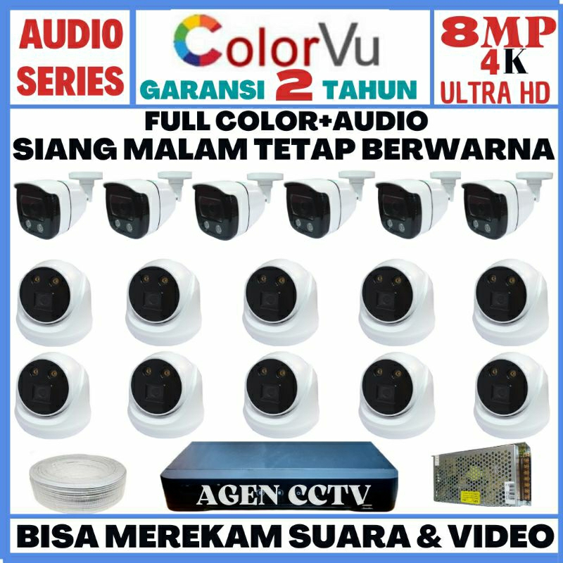 PAKET CCTV COLORVU 16 CHANNEL 16 KAMERA 8MP 4K ULTRA HD 2560P AUDIO