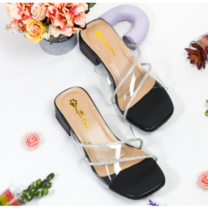 SANDAL HEELS WANITA ELIEV BLACK HAK 3 CM BIG SIZE 41 42 43 44 45 PAWPAW