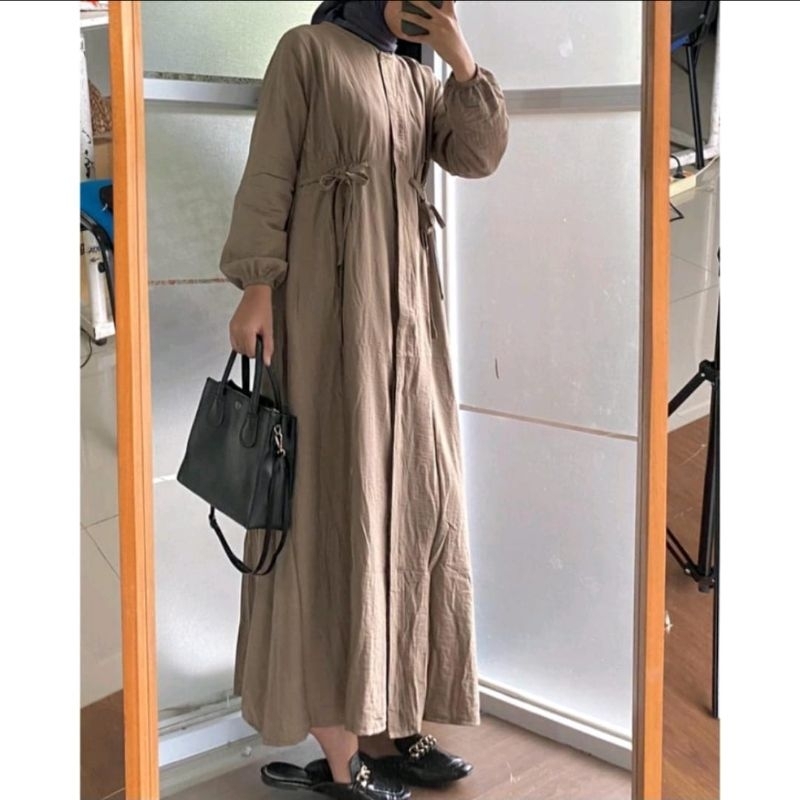 Gamis Midi Dress Hazel Polo Linen Allsize