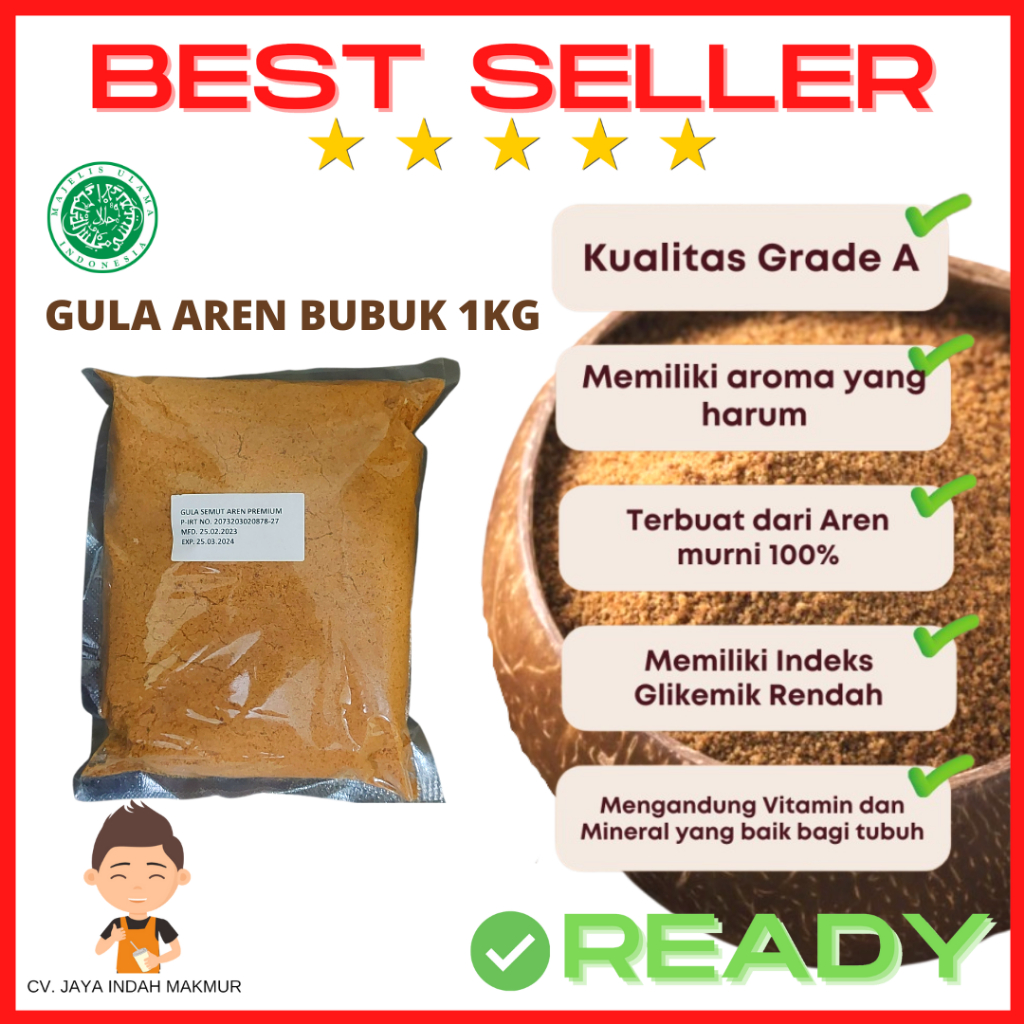 

Gula Aren Bubuk Organik 1kg | Organic Premium Brown Sugar Powder 1000gr PIRT HALAL MUI GRADE A EXPORT QUALITY/ Tanpa Campuran Gula Tebu