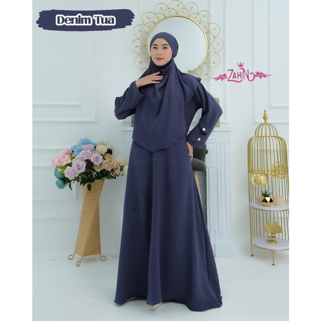 Maryam Set Hijab/ Gamis Original Zahin/ Gamis Set Hijab Motif Polos