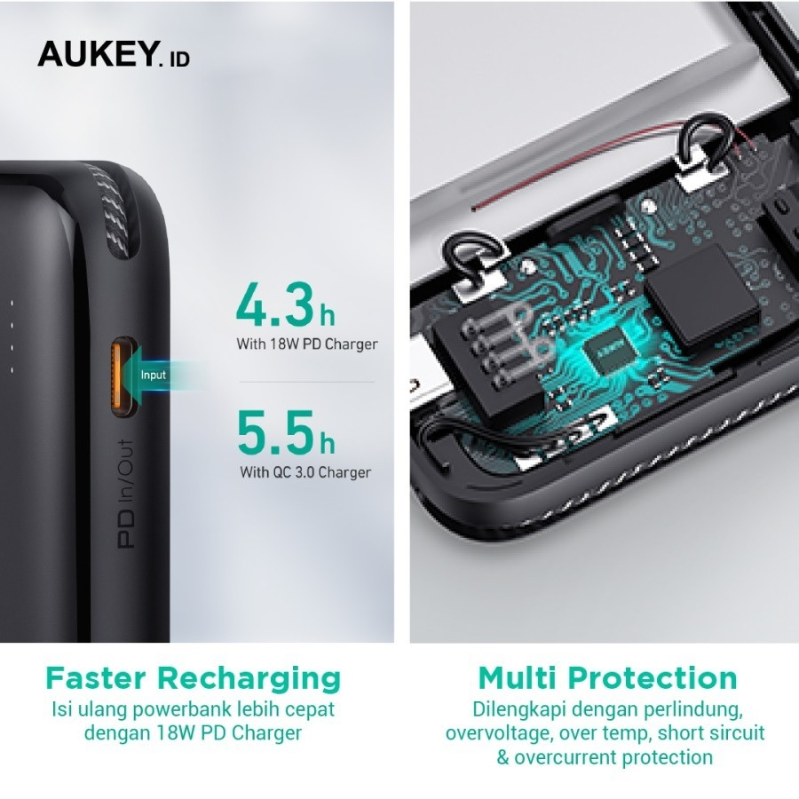AUKEY PB-N73C BASIX SLING 10000 - Powerbank 10000mAh Built-in Cable - Garansi Distributor Resmi 24 Bulan