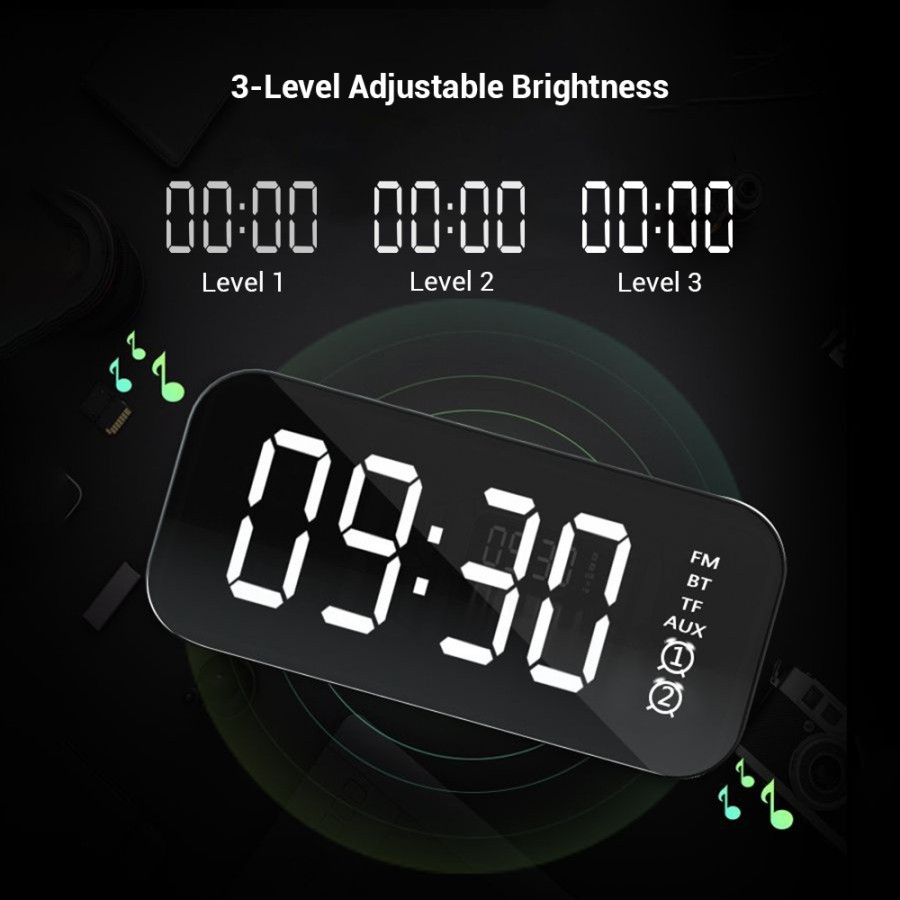 Speaker Bluetooth A18 LED Clock Alarm Mirror Wireless 3D