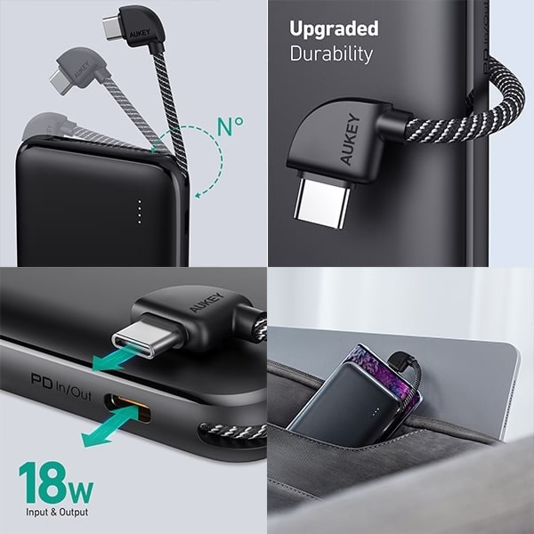 AUKEY PB-N73C BASIX SLING 10000 - Powerbank 10000mAh Built-in Cable