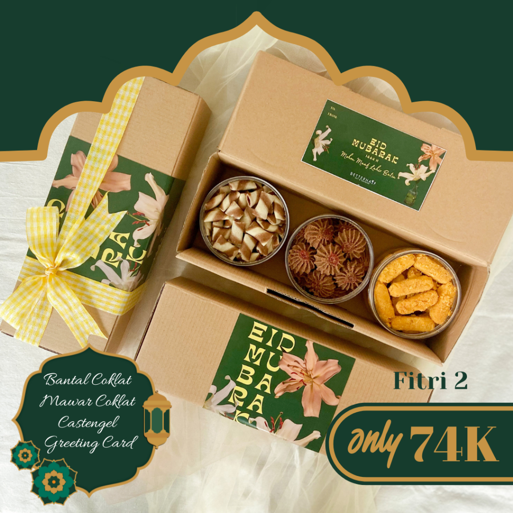 

HAMPERS KUE LEBARAN FITRI 2 (Bantal Coklat, Mawar Coklat, & Castengel)