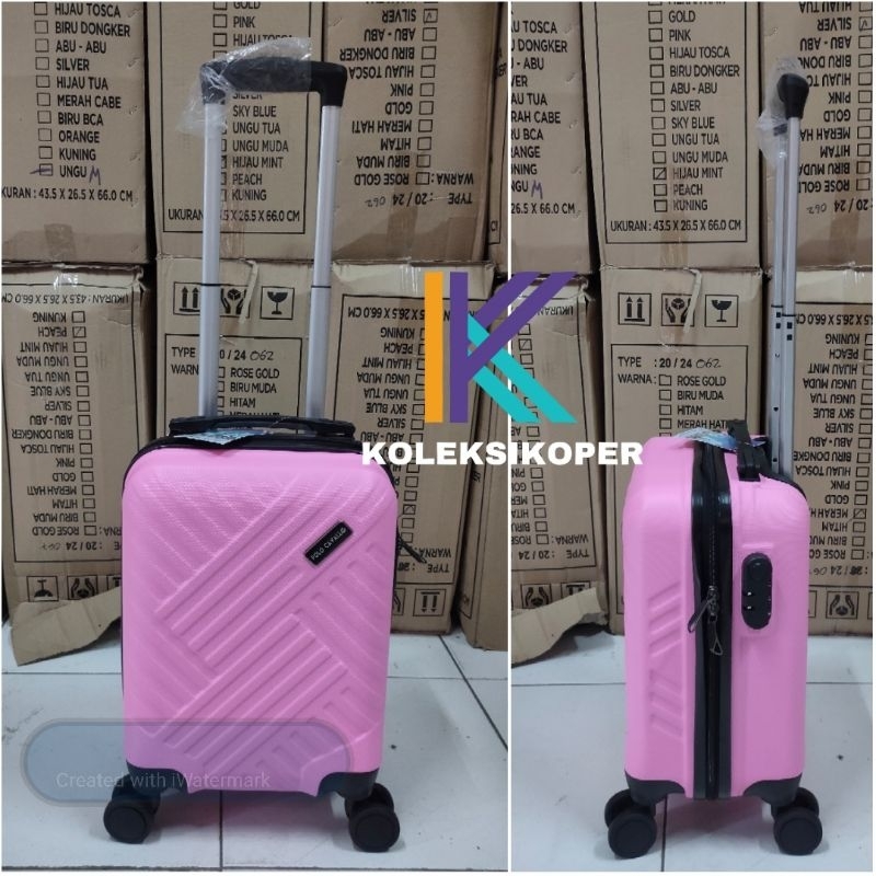 Koper Fiber ABS Koper Lucu Baby Pink ukuran Kecil 16 inci roda 4