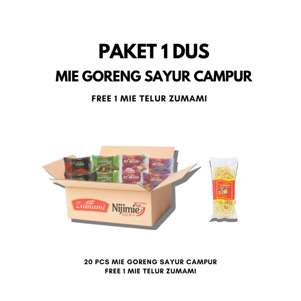 

PAKET 1 DUS MIE GORENG SAYUR MIX FREE 1PCS MIE TELUR ZUMAMI/MIE SAYUR/TELUR ZUMAMI/MIE