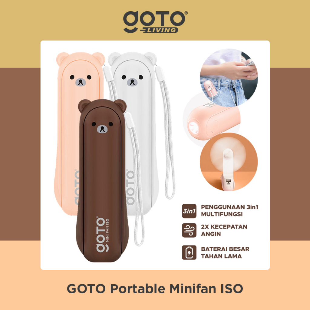 Goto Iso Kipas Angin Lipat Saku Mini Fan Led Usb Powerbank Portable