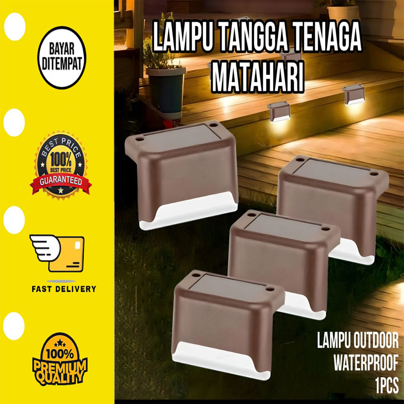 [BISA COD] Lampu LED Tenaga Surya Solar Cell Tangga Taman Pagar Tembok Outdoor Sensor Cahaya Otomatis Nyala Warm White Waterproof