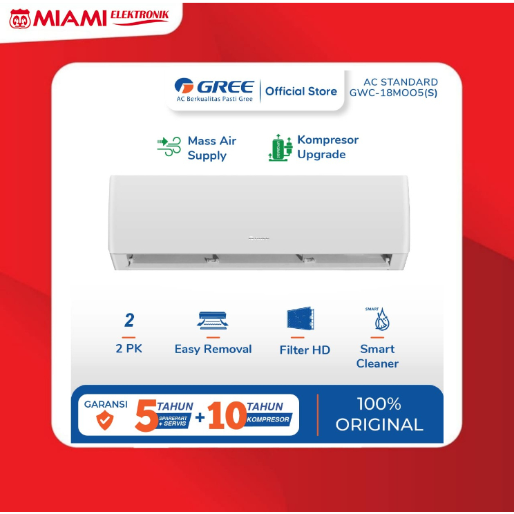 GREE AC STANDARD - AC 2 PK - GWC-18MOO5(S) - PUTIH (Indoor &amp; Outdoor)