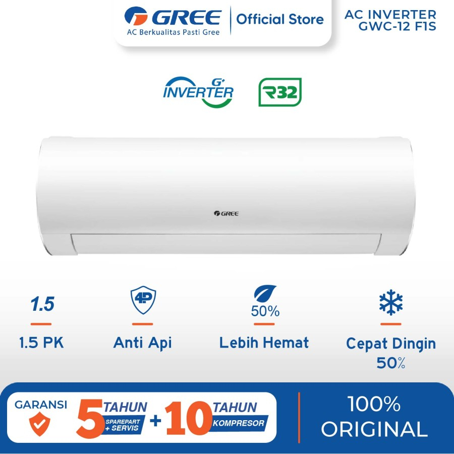 GREE AC F1S SERIES - INVERTER 1.5 - GWC-12F1S / GWC12F1S - White (Indoor&amp;Outdoor)