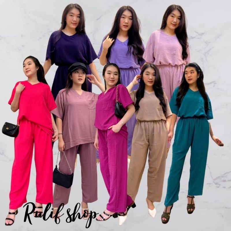 RULIF - Kelly Set crinkle Oversize wanita pocket