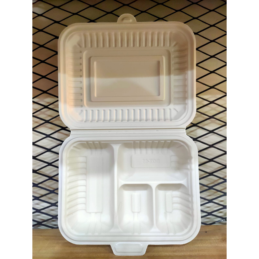 Descend Meal Box Sekat 4 Merak Isi 20Pcs Wadah Makanan Ramah Lingkungan Wadah Kertas Meal Box Cream