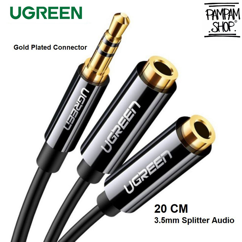 UGREEN ORIGINAL Kabel Splitter AUX Audio 3.5mm to Dual Audio Converter Adaptor Adapter Jack Spliter 2 3.5 MM Gold Plated Ori