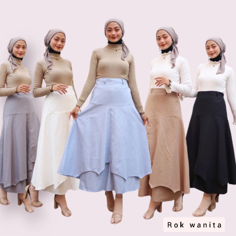Rok wanita/rok korea maxi - bahan katun tebal