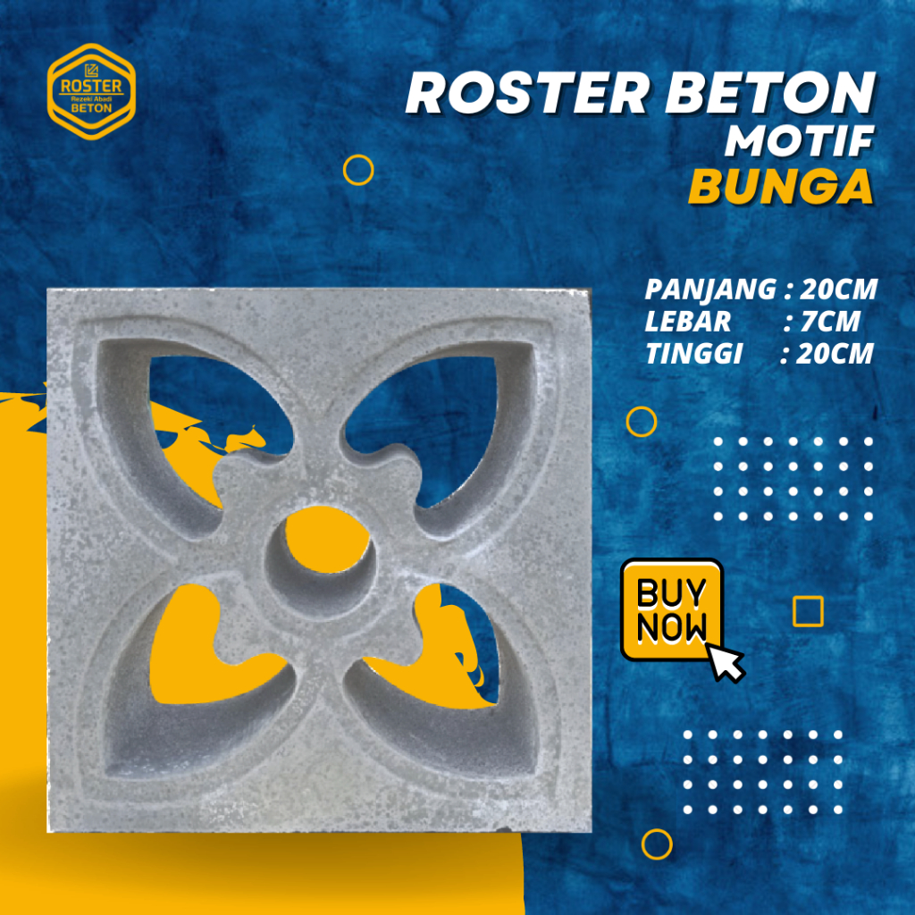 Roster Beton Minimalis,Loster Udara, Atau lubang Angin Motif Bunga Ukuran 20cm X 20cm X 7cm,Roster B