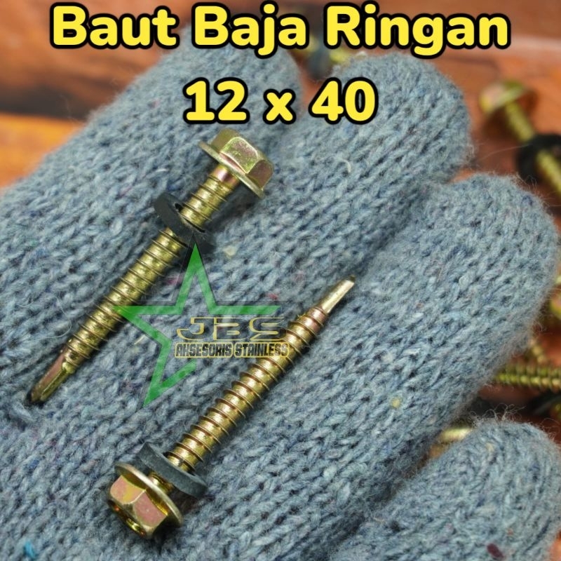 SEKRUP ROOFING KUNING/BAUT BAJA RINGAN (BDM) UK: #12×20/#12×40/#12×50 (HARGA/50PCS)