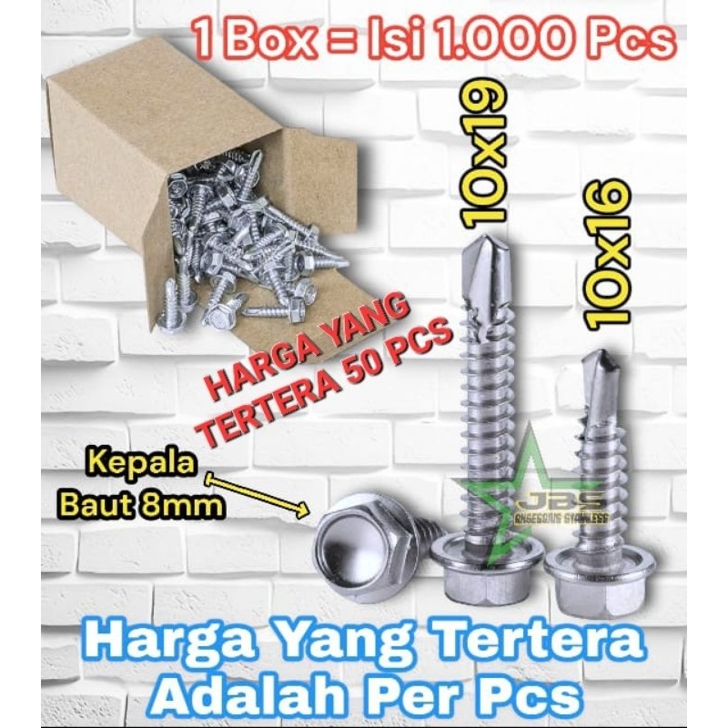 SKRUP/SEKRUP BAJA RINGAN 10x19, 10x16 - BAUT ROOFING SEKRUP (HARGA 50 PCS)