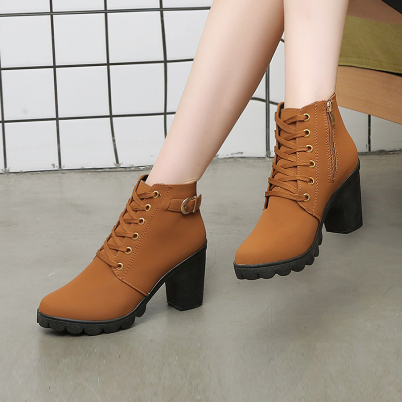 Korean Boots Laces Zipper Ankle Heels Wanita 5397 (36 - 40)