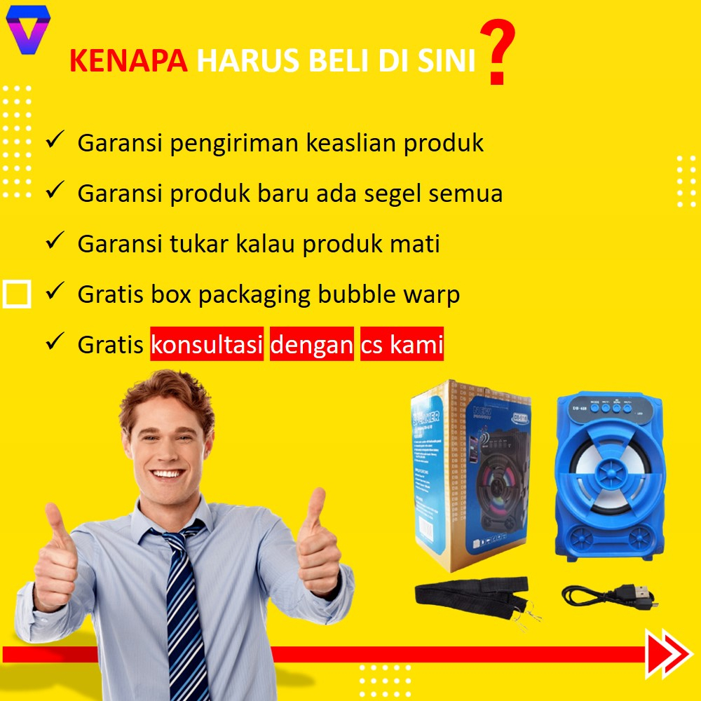 SPEKER BLUETOOTH SUPER BASS SPIKER AKTIF PORTABLE MINI SPEAKER WIRELESS SOUND BLUTUT DB618 FULL COLOR LIGHT JS193