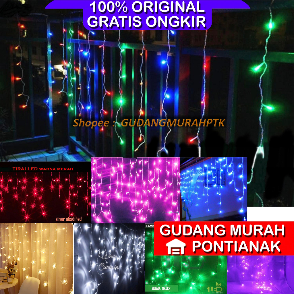 Lampu Tirai Hias Tumblr 4.5M 4,5M 4,5 Meter Warna Warni Warm White Putih HIJau Pink Ungu Merah Biru Tahun baru Natal idull fitri ulang tahun atau acara lain