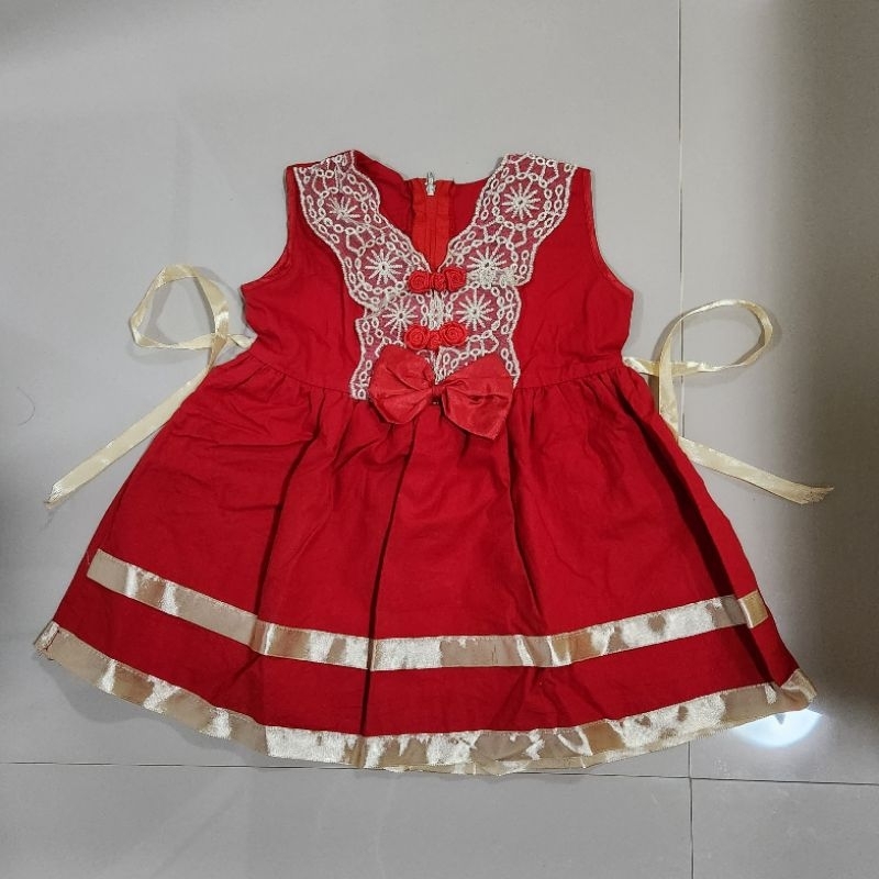 Dress Bayi pesta anak Perempuan imlek merah qibao qi bao tingjing cheongsam cheong sam emas sincia p