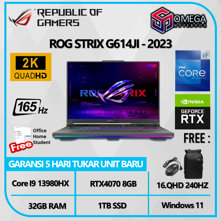 ASUS ROG Strix G16 G614JI i9 13980HX RTX4070 8GB 32GB 1TBSSD Windows 11 16.QHD 165Hz