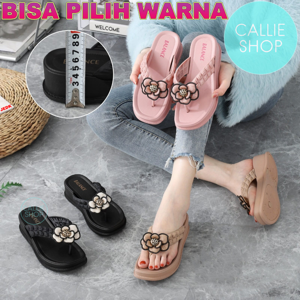 Sandal Wedges Jepit Cantik Motif Bunga Balance 1324-8 WGJPBGA