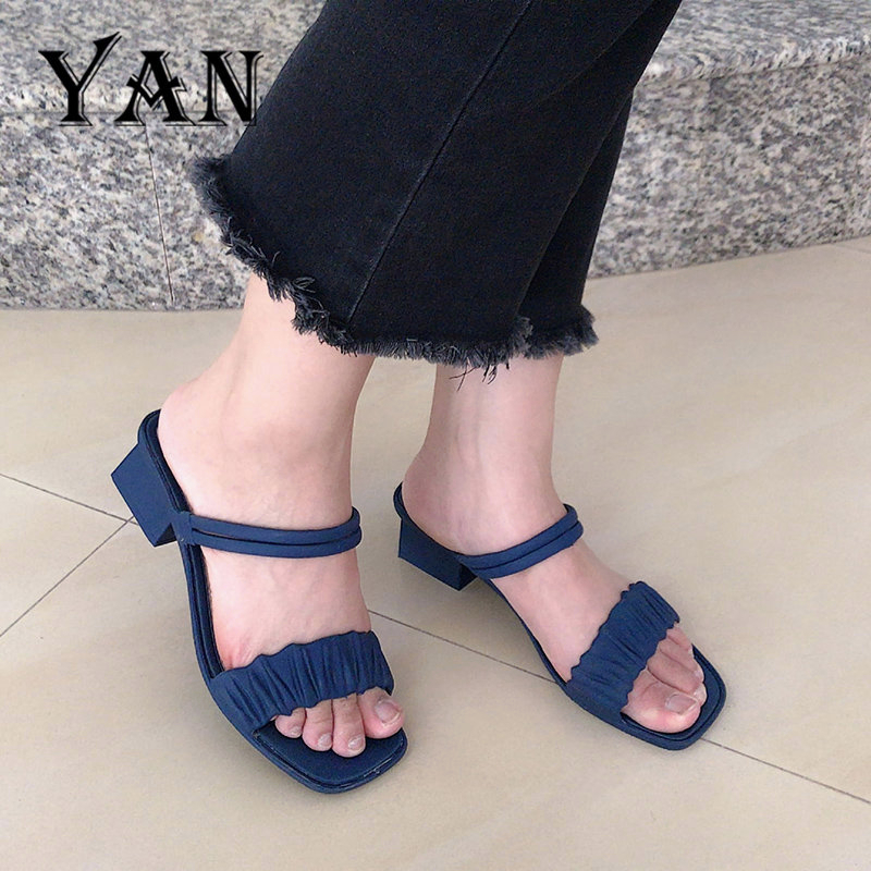 YAN Sendal Wanita Kasual Sandal Hak 5cm Slide Wanita