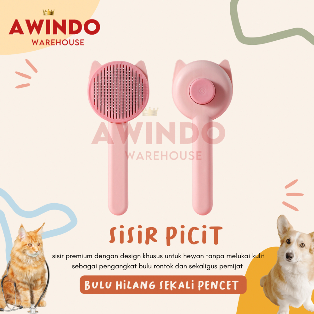 SISIR PICIT MOTIF 11 - Sisir Premium Bulu Rambut Rontok Hewan Kucing Anjing Kelinci Pet Hair Brush Grooming