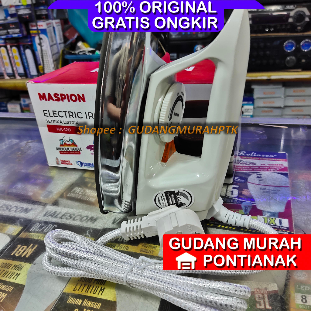 Setrika Maspion HANDLE PHENOLIC LEBIH TAHAN BAKAR Dan TAHAN PANAS EASY GLIDE HA-120 HA120 Anti Lengket