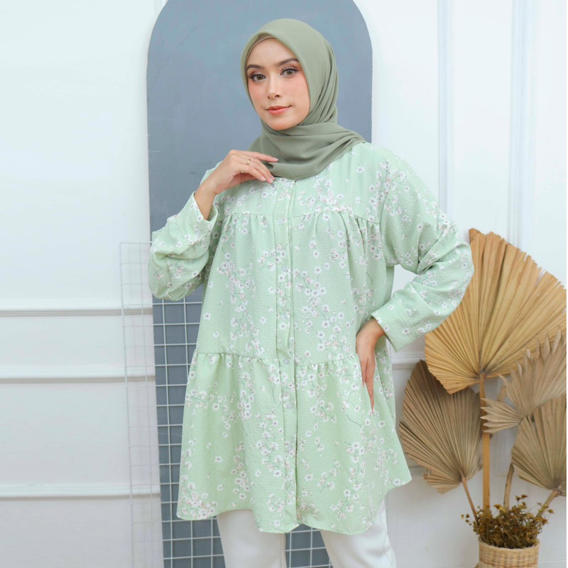 Atasan Wanita/Tunik Bahan Cey Crinkle Adem Dan Halus Full Kancing/Blouse Busui