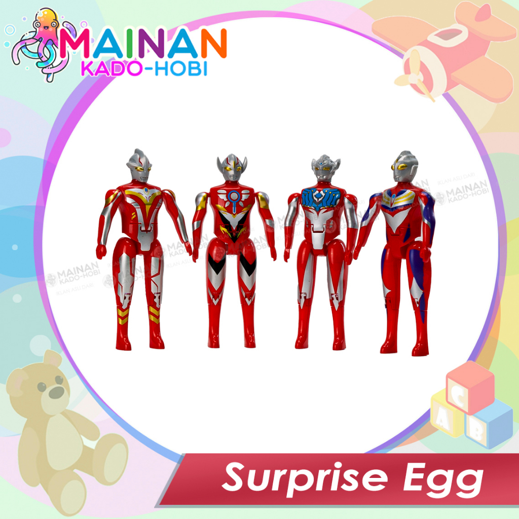 KOLEKSI MAINAN MOTORIK ANAK SURPRISE EGG TELUR KARAKTER SUPERHERO ULTRAMAN