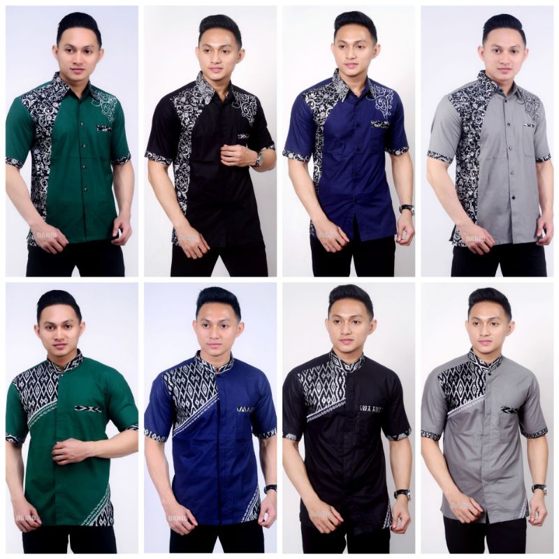 BAJU MUSLIM PRIA- KEMEJA KOKO KOMBINASI BATIK BORDIR