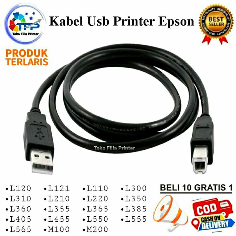 Kabel Usb Printer Epson L120 L121 L110 L300 L310 L210 L220 L350 L360 L355 L365 L385 L405 L455 L550 L