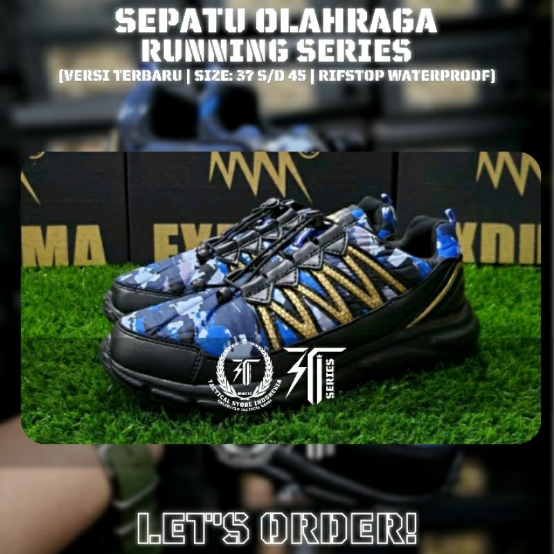 ORIGINAL - Sepatu Olahraga Running Exduma Loreng Biru TNI