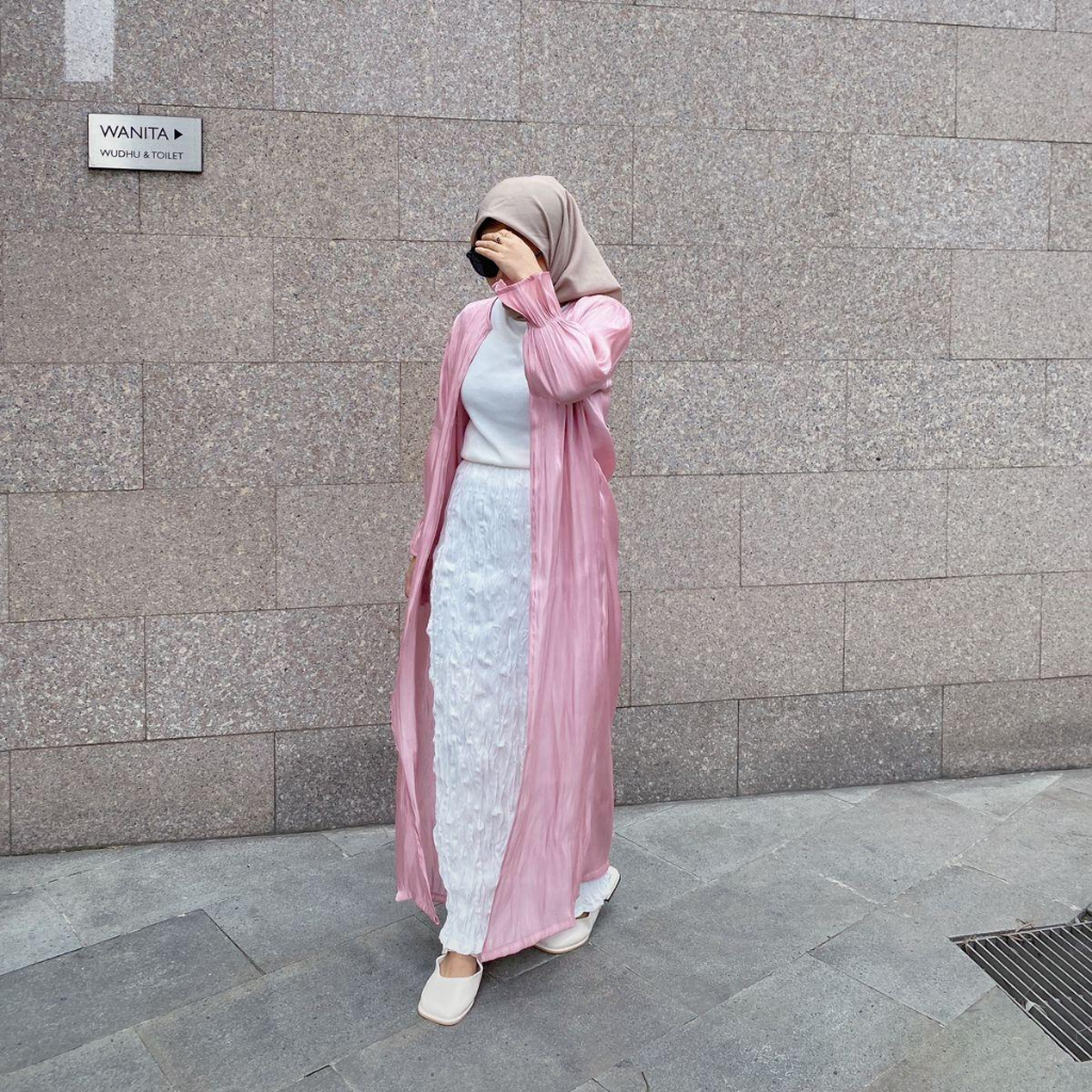 Outer Abaya Shimmer tidak pake belt  Polos Premium - Purebylastin