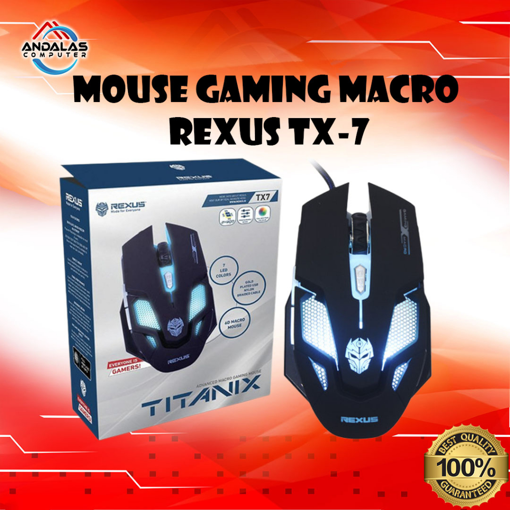 MOUSE GAMING GAME MACRO REXUS RXM TX7 TITANIX ORIGINAL RGB MINUS LENGKET