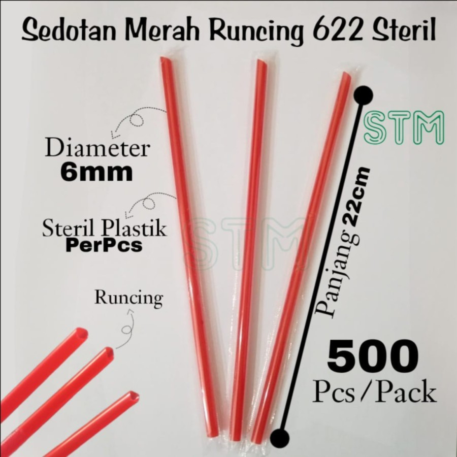 Sedotan bubble Merah ukuran mixue/MOMOYO Red/Ungu Chatime panjang 22cm Steril Plastik Runcing 622/12