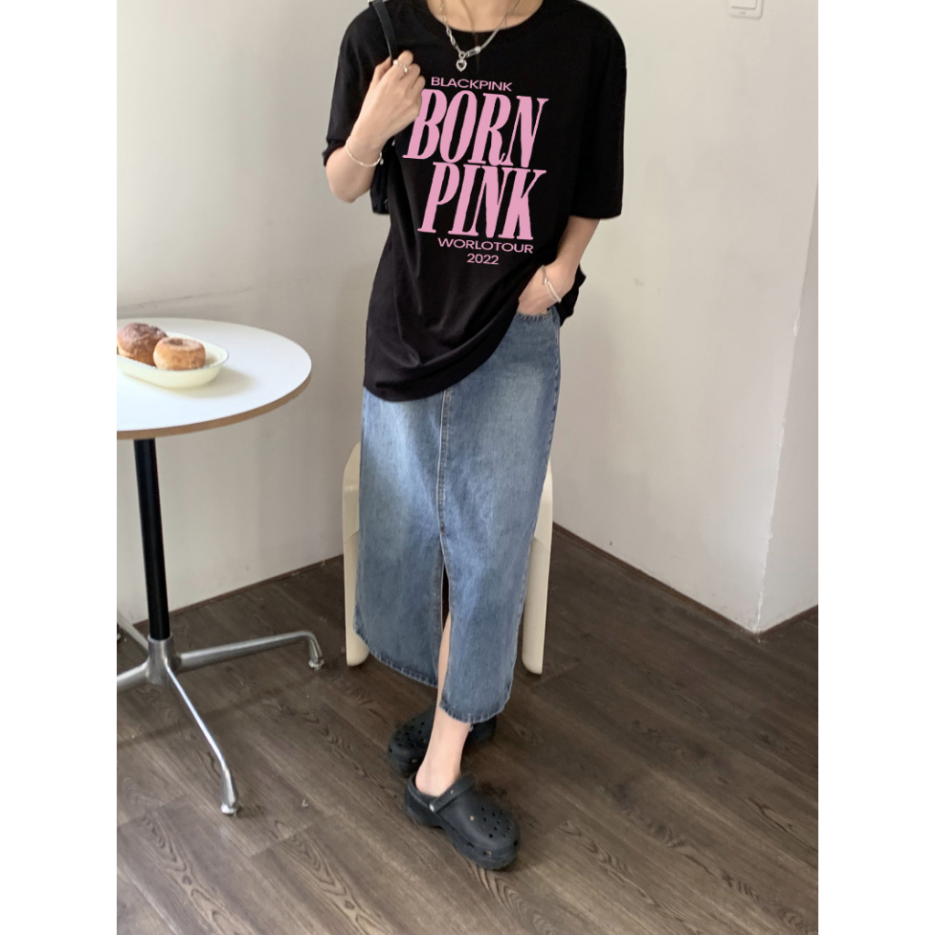 EUNII T-shirt Lengan Pendek Retro BlackPink Korean Style/Kaos Atasan Wanita/Baju Kaus Oversize Wanita/Kaos Wanita