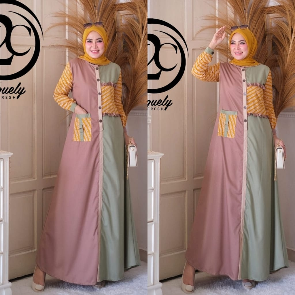 SANTIKA DRESS by U2C Gamis Pola Unik Dengan Sentuhan Batik Mix Warna Kontras Katun Premium ORI Brand