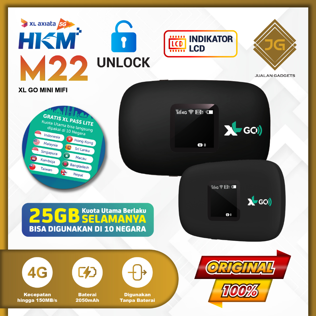 HKM Mifi Modem HKM M22 Free Telkomsel / XL GO IZI 4G LTE - Garansi Resmi