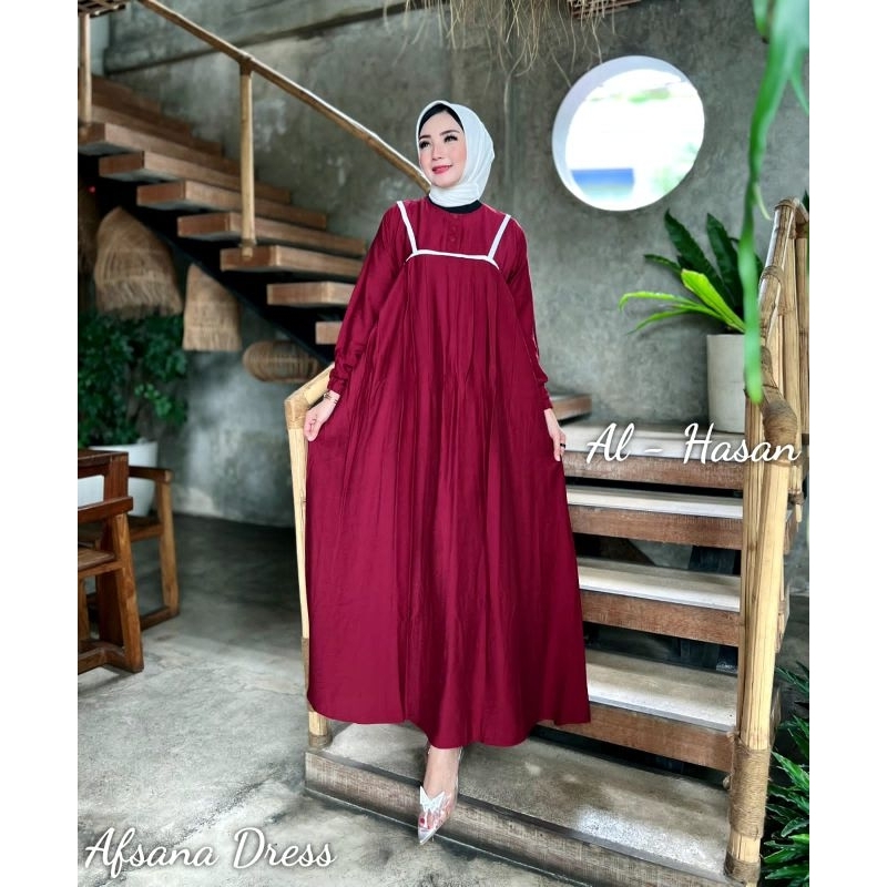 AFSANA DRESS by Alhasan / GAMIS POLO LINEN / DRESS LEBARAN VIRAL