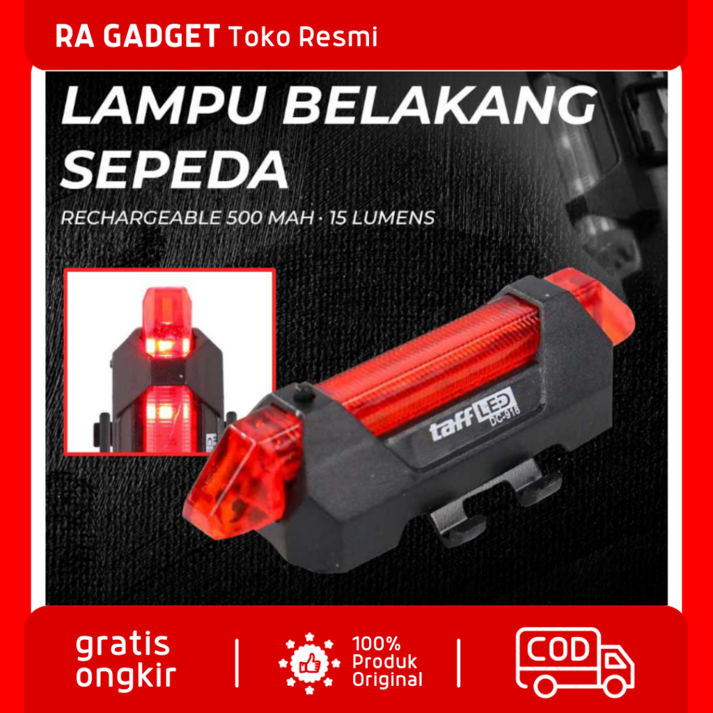 Defensor Lampu Belakang Sepeda LED USB 500 mAh 15 Lumens Rechargeable / Lampu Sepeda Speda Sepedah D
