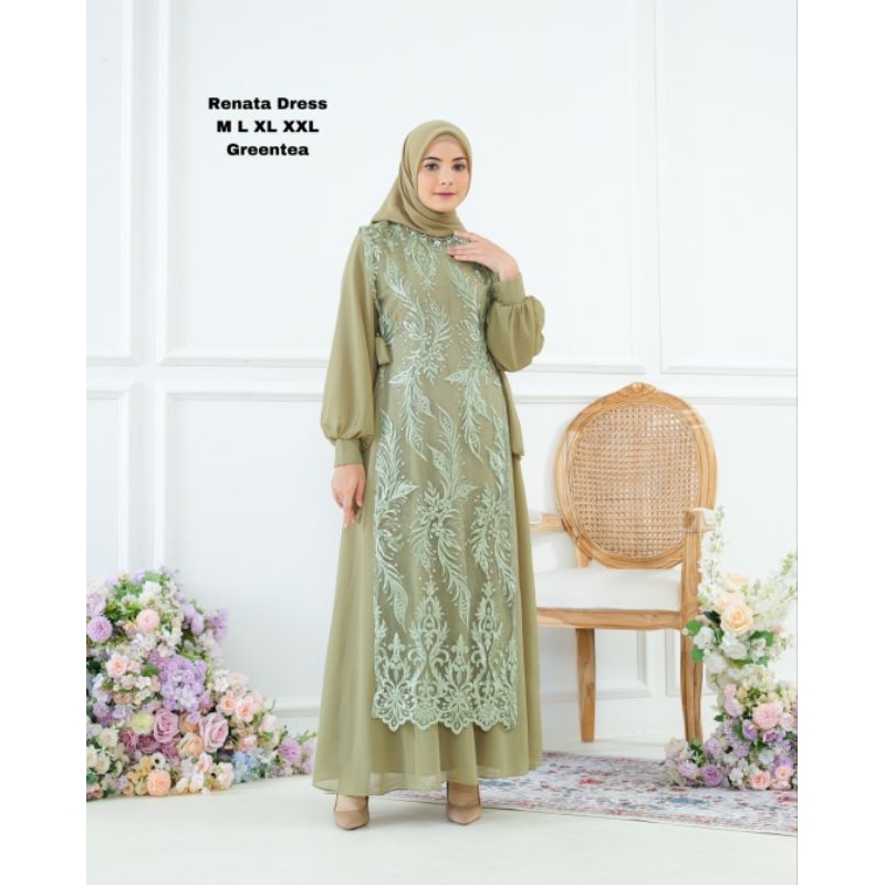 QB GAMIS RENATA DRESS BROKAT TILE CERUTY PREMIUM / GAMIS PESTA DAN KONDANGAN / DRESS PESTA TERBARU /