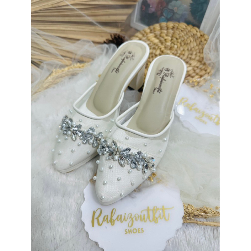 sepatu wedding dhanda tanpa tali putih 9cm platform