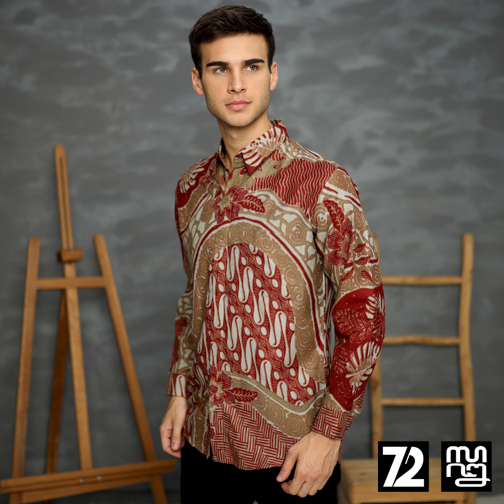 KEMEJA BATIK PRIA LENGAN PANJANG Kemeja Dobby Slimfit Motif Parang Roll Warna Merah Maroon 723160 Cap 72 - Baju Kemeja Atasan Pakaian Setelan Batik Pria Cowok Laki Laki Remaja Keluarga Kantor Lengan Panjang Modern Slimfit Slim Fit Premium Kekinian